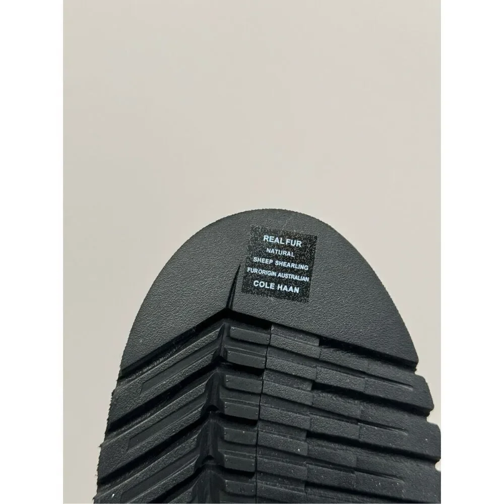 Cole Haan Winter Fur Boots Size 7.5B Womens Waterproof Black‎ Lugged Sole